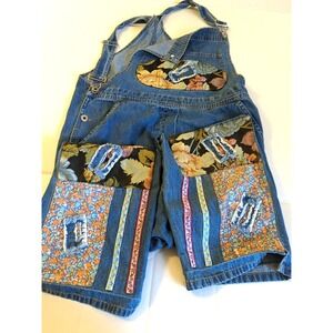 Vtg AGAPO Overalls Women M Denim Embroidered 90'S Patchwork Boho Grunge Festival